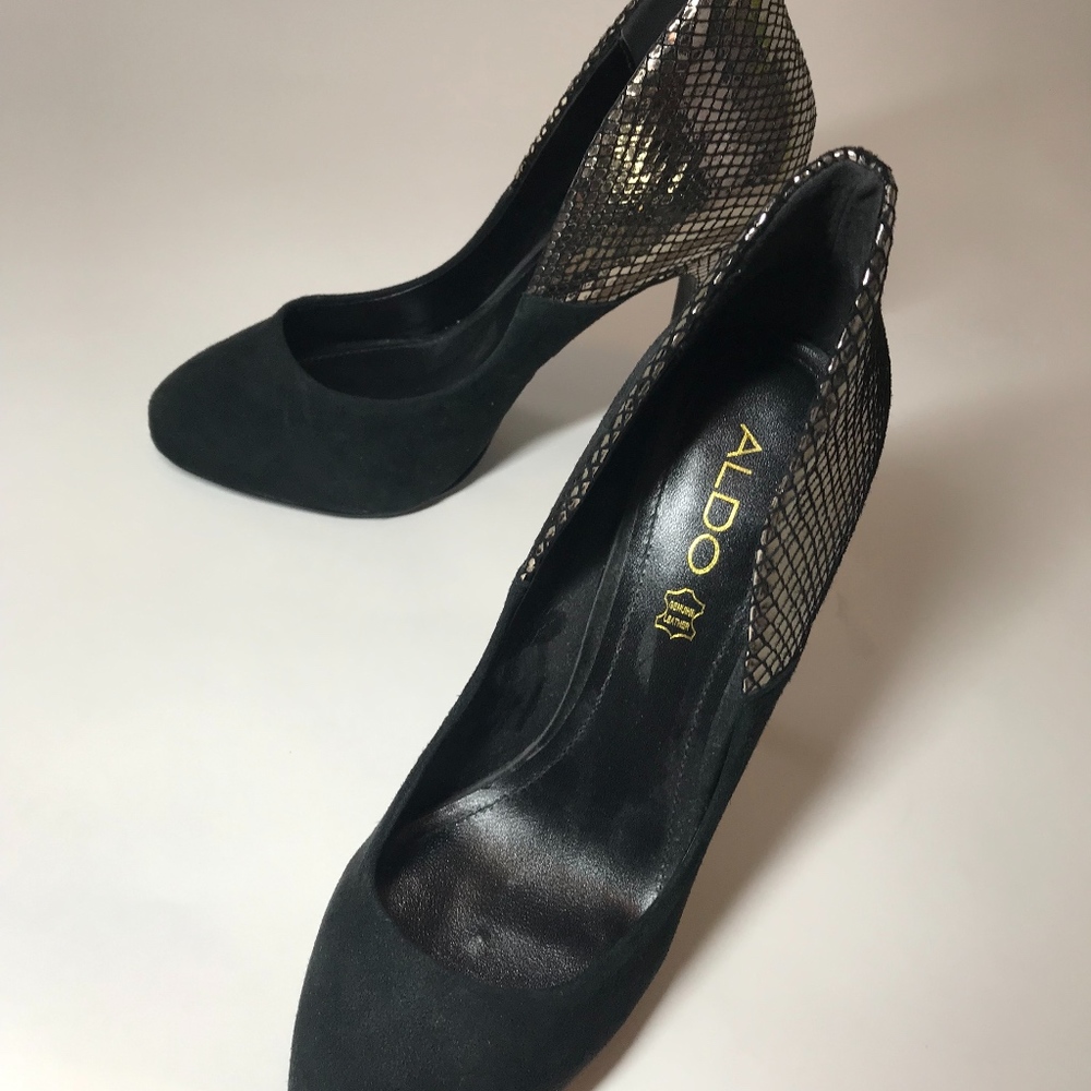 ALDO Black & Silver Pumps Heels, Size 38.5/US 7.5 - Picture 2 of 5